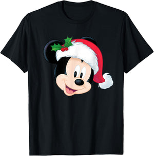 Disney Mickey Mouse in Santa Hat Holiday T-Shirt - T-Shirt | Black