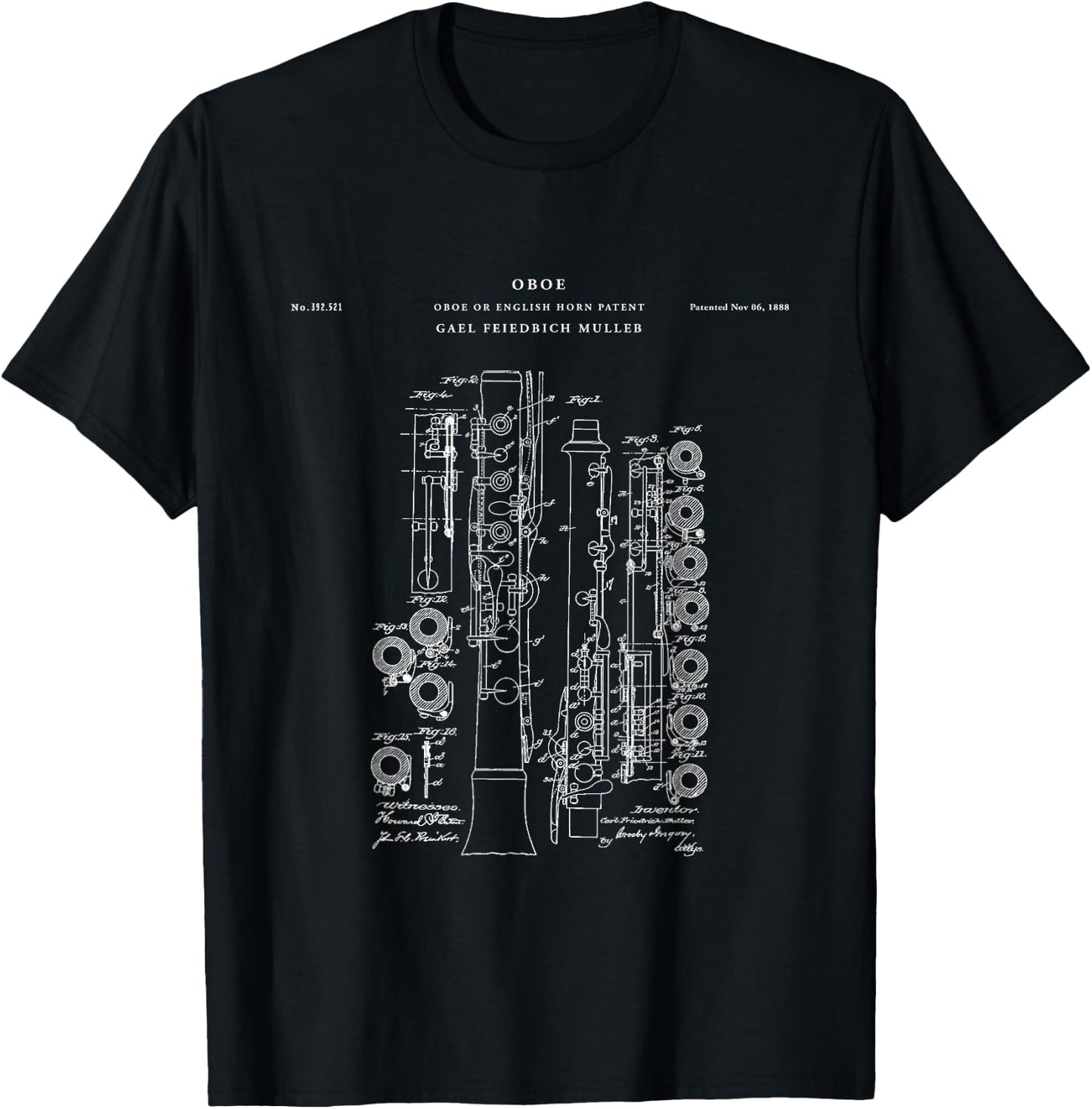 Oboe Patent - Music T-Shirt - T-Shirt | Black
