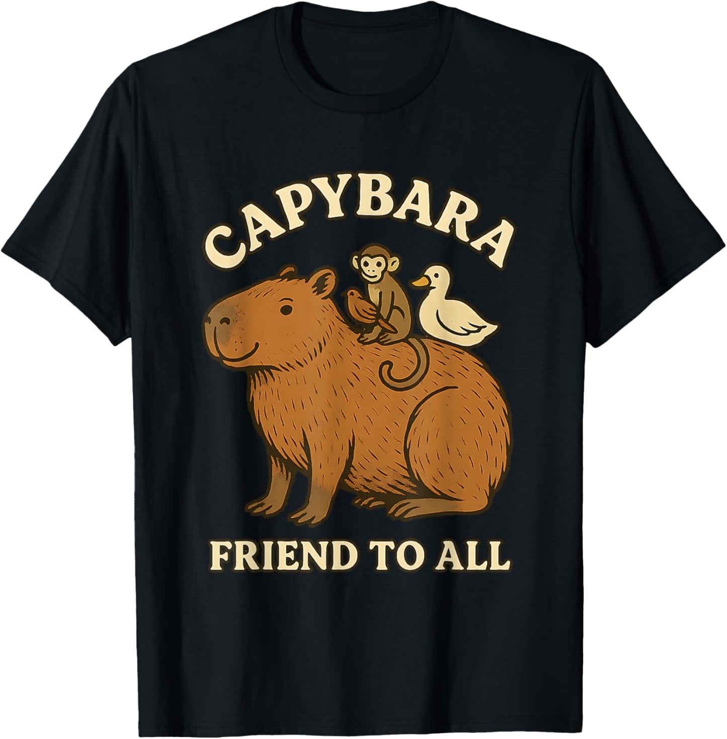 Funny Capybara Friend to All Cute Retro Animal Lover Meme T-Shirt - T-Shirt | Black