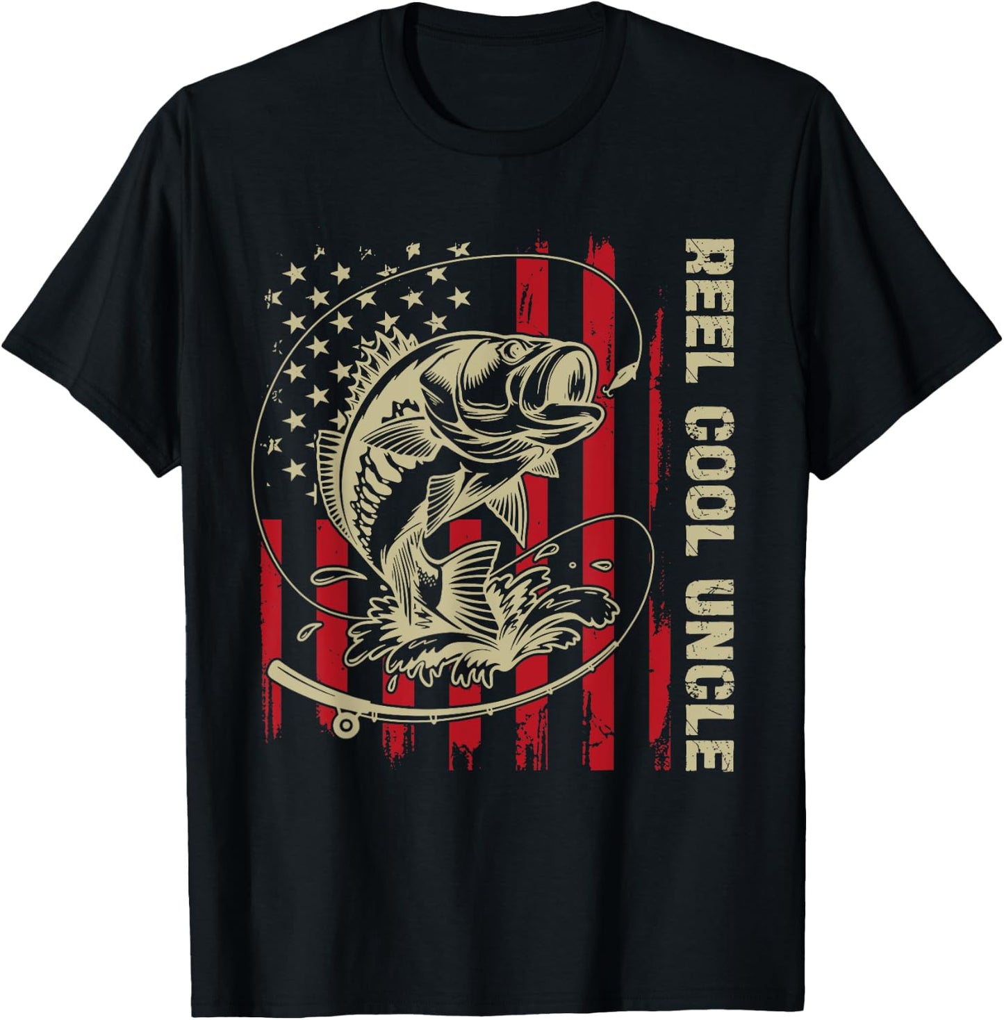 Reel Cool Uncle Fishing Vintage American Flag Men's T-Shirt - T-Shirt | Black