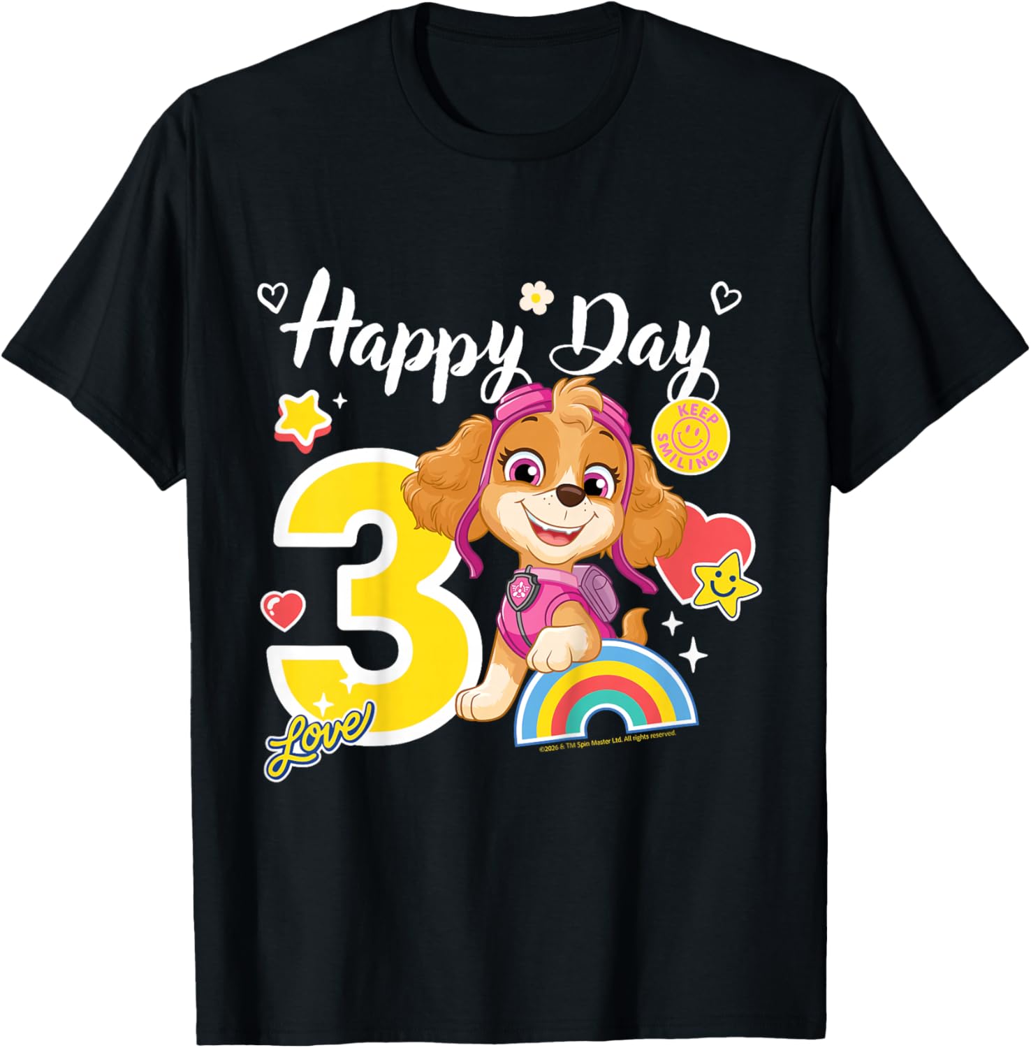 Official Paw Patrol Skye Happy Day Birthday Age 3 T-Shirt - T-Shirt | Black