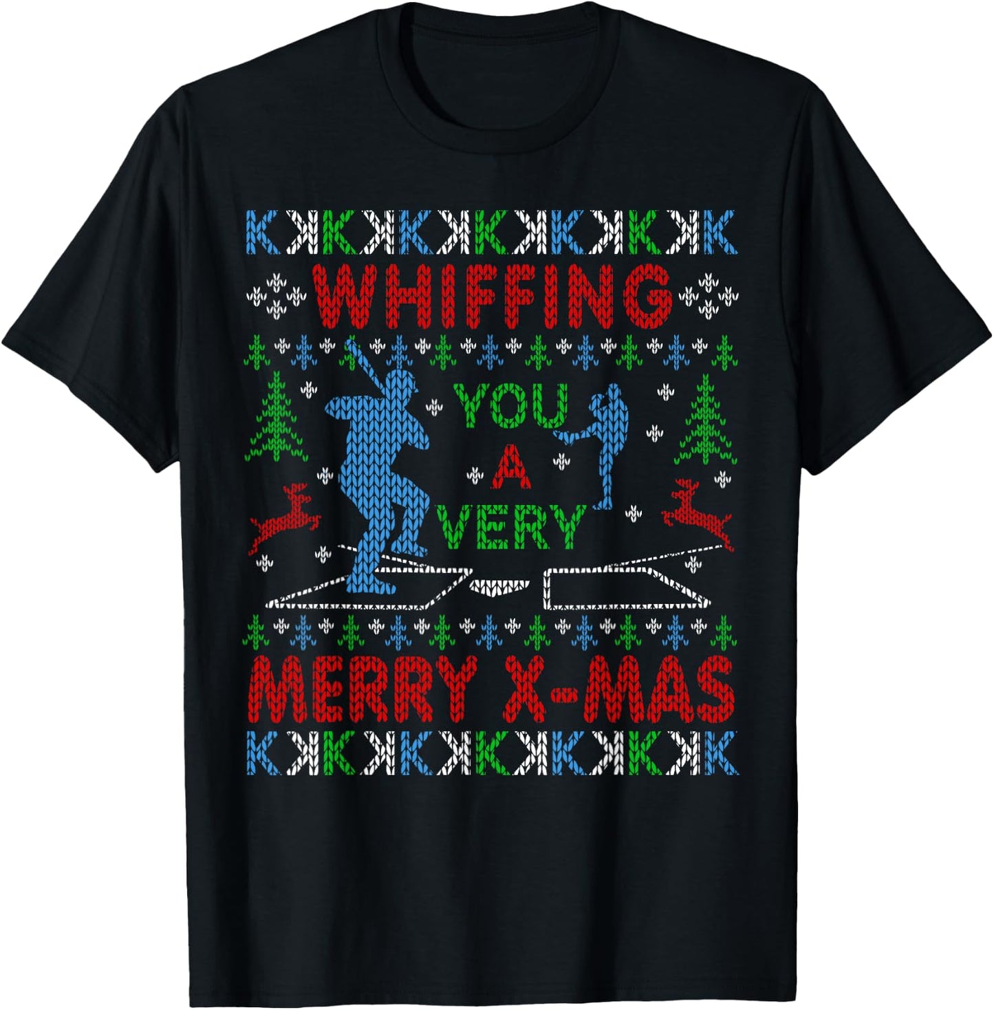 Baseball Pitching Funny Ugly Christmas Sweater Party Shirt T-Shirt - T-Shirt | Black