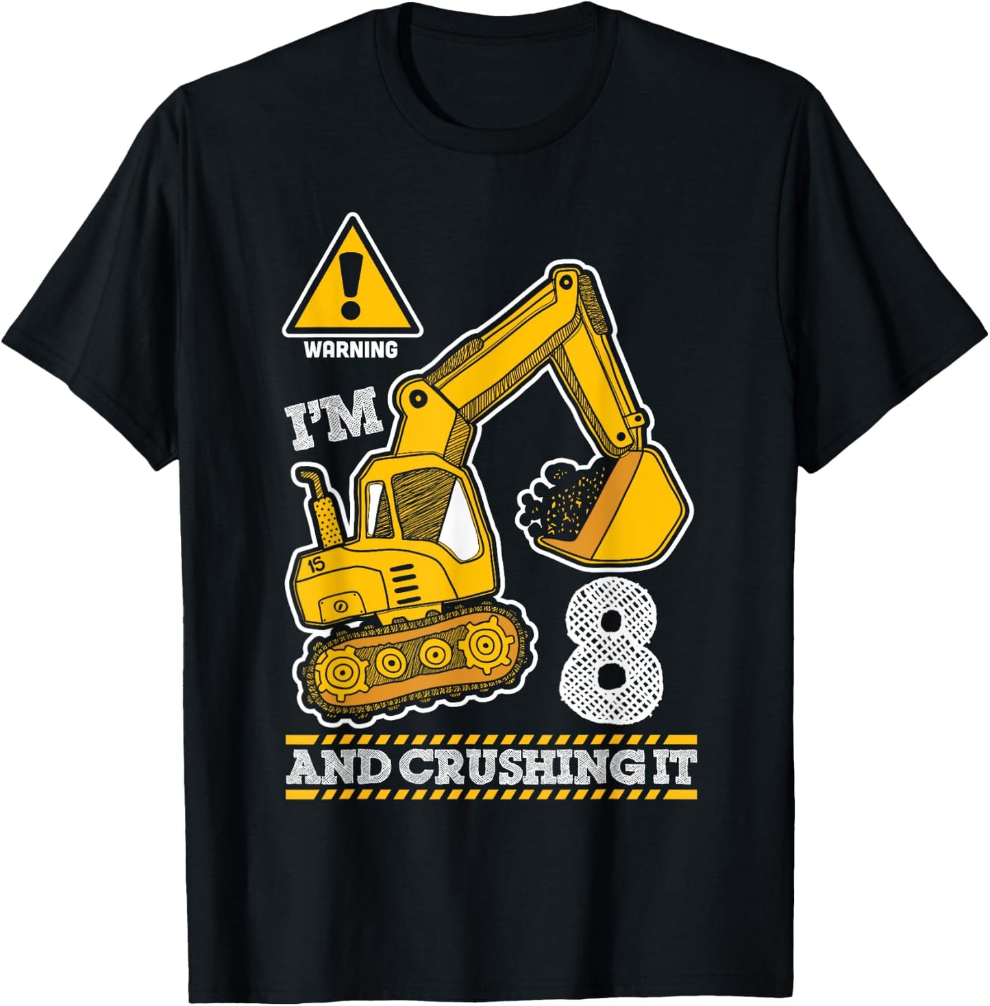Construction Truck 8th Birthday 8 Years Old Digger Builder T-Shirt - T-Shirt | Black