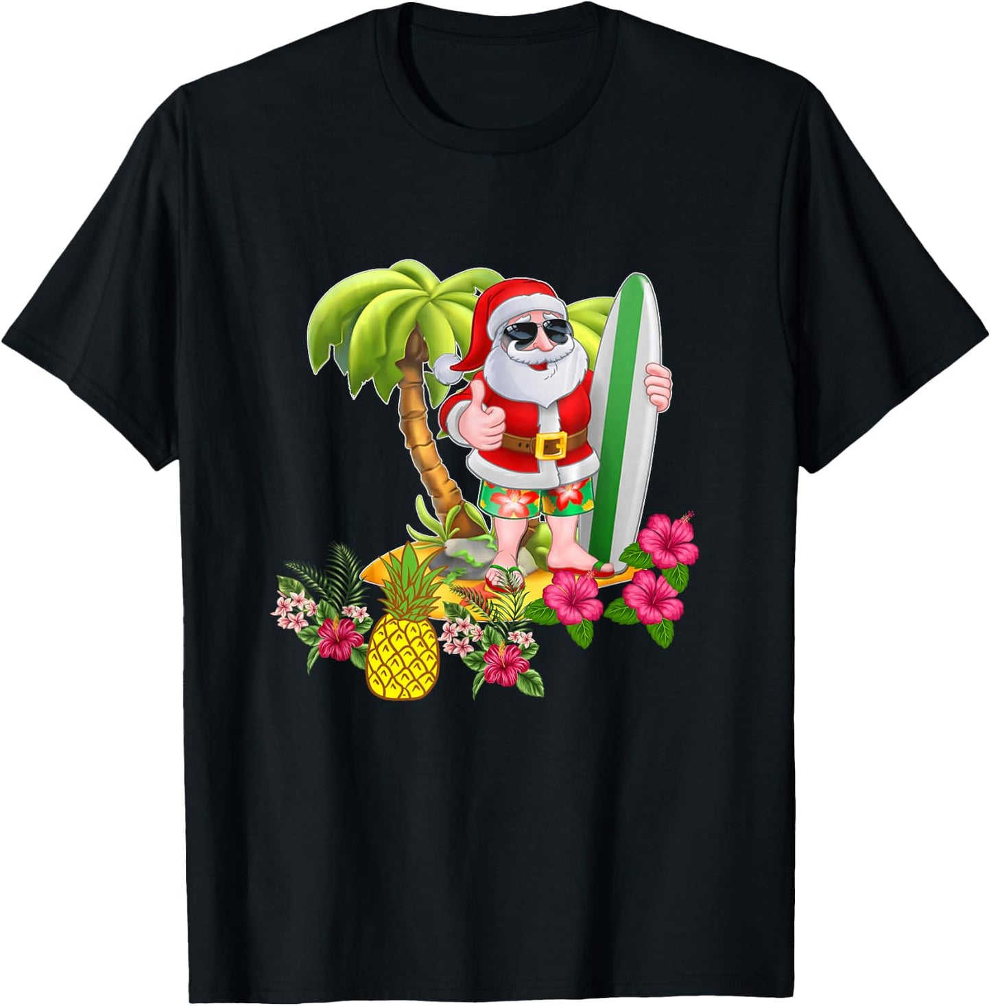 Christmas in July Santa Hawaiian Surfing T Shirt Summer Surf Men Women Kids T-Shirt - T-Shirt | Black