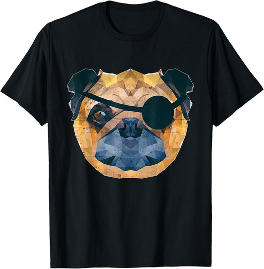 Evil Pet Pug Pirate Dog w Eye Patch T-Shirt - T-Shirt | Black