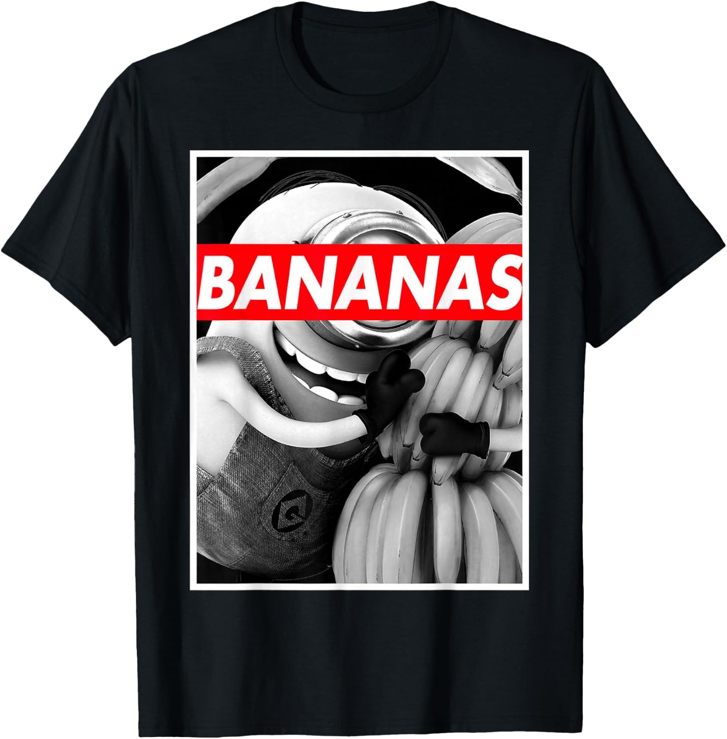 Despicable Me Minions Stuart Hugs Bananas Graphic T-Shirt - T-Shirt | Black