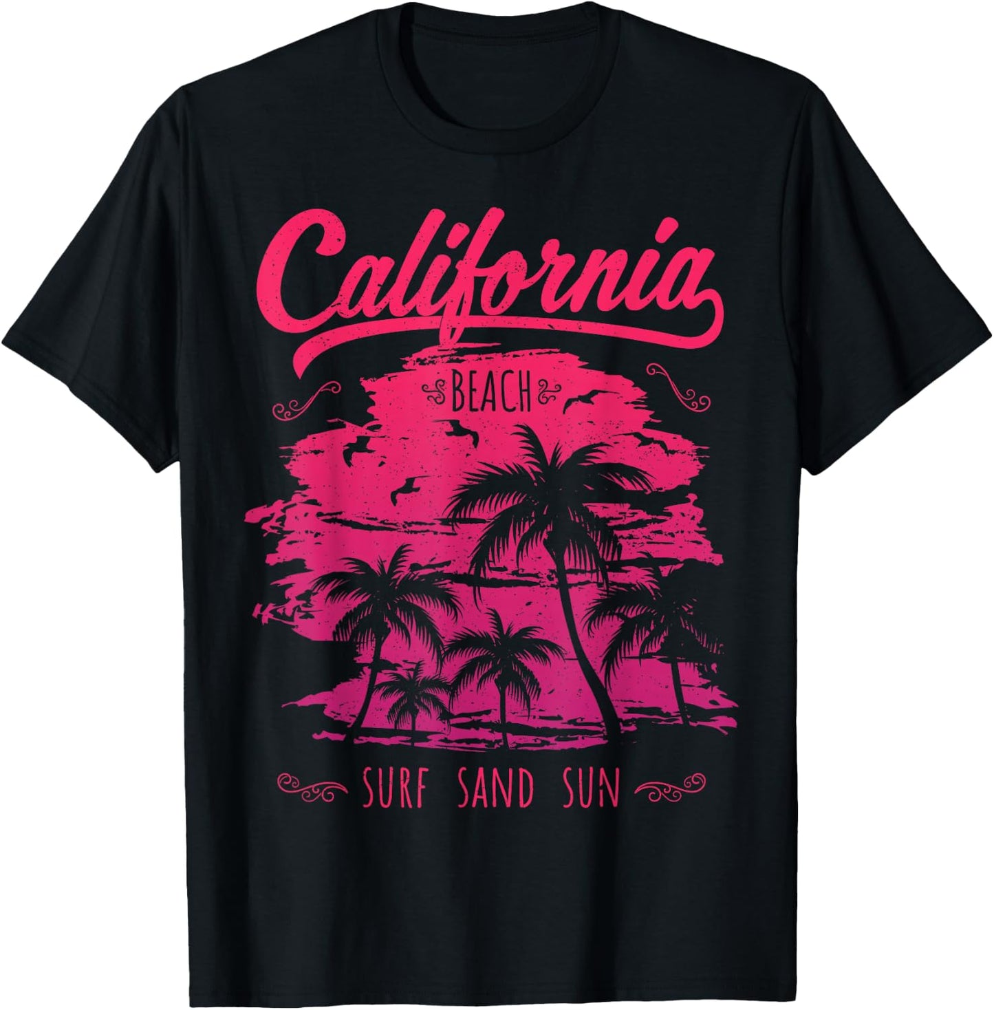 California CA Retro 70's Vintage Skyline Surf Shirt T-Shirt - T-Shirt | Black