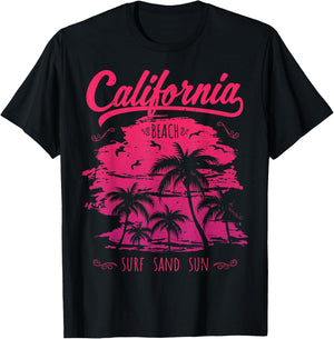 California CA Retro 70's Vintage Skyline Surf Shirt T-Shirt - T-Shirt | Black