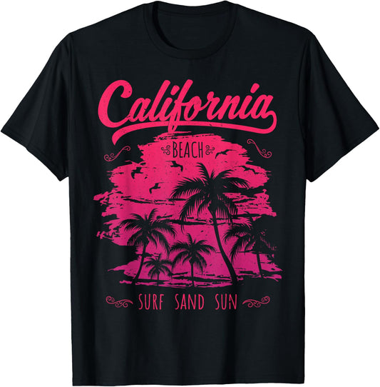 California CA Retro 70's Vintage Skyline Surf Shirt T-Shirt - T-Shirt | Black