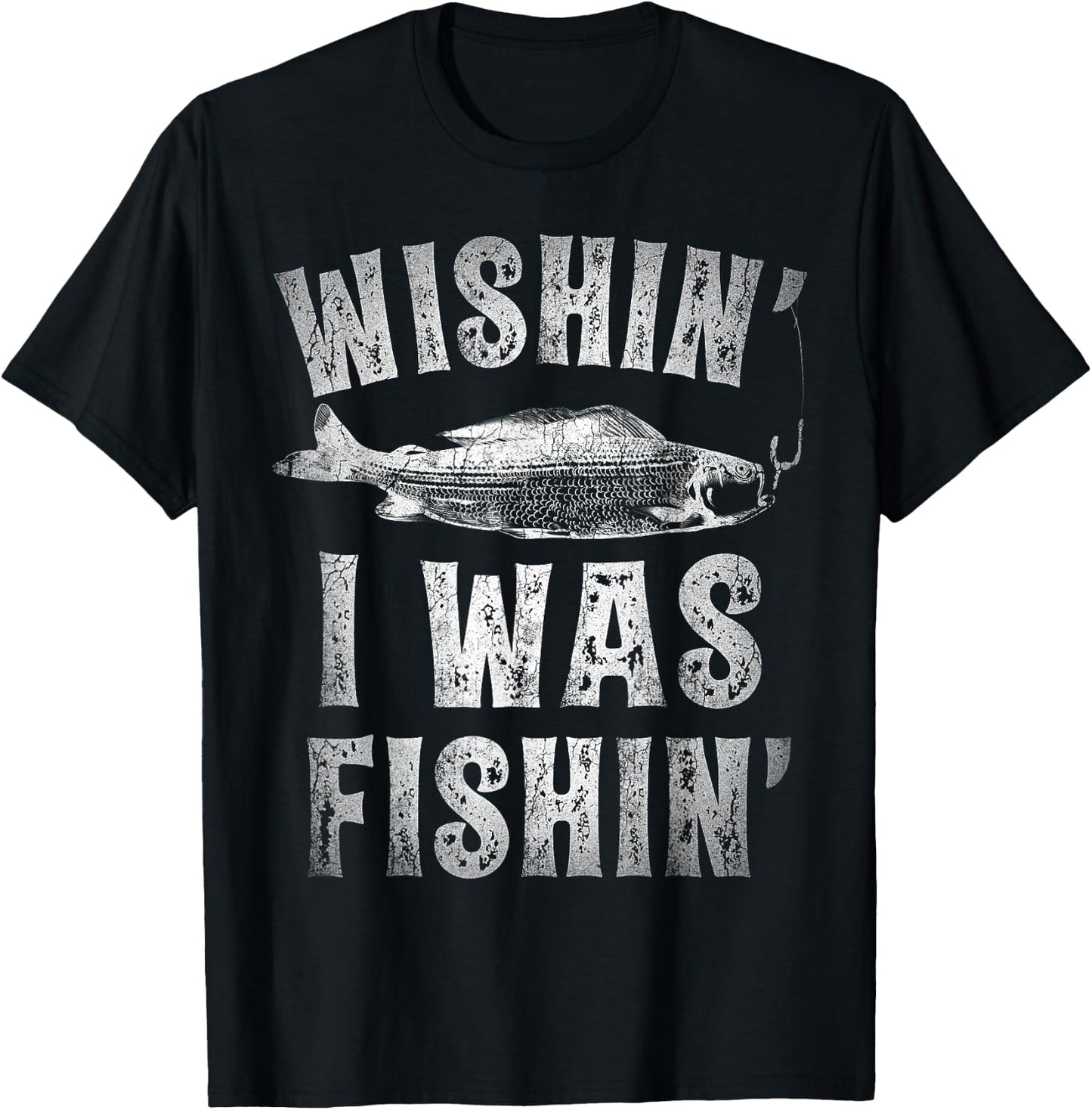 Wishin' I Was Fishin' T shirt Men Women Fishing Kids Boys T-Shirt - T-Shirt | Black