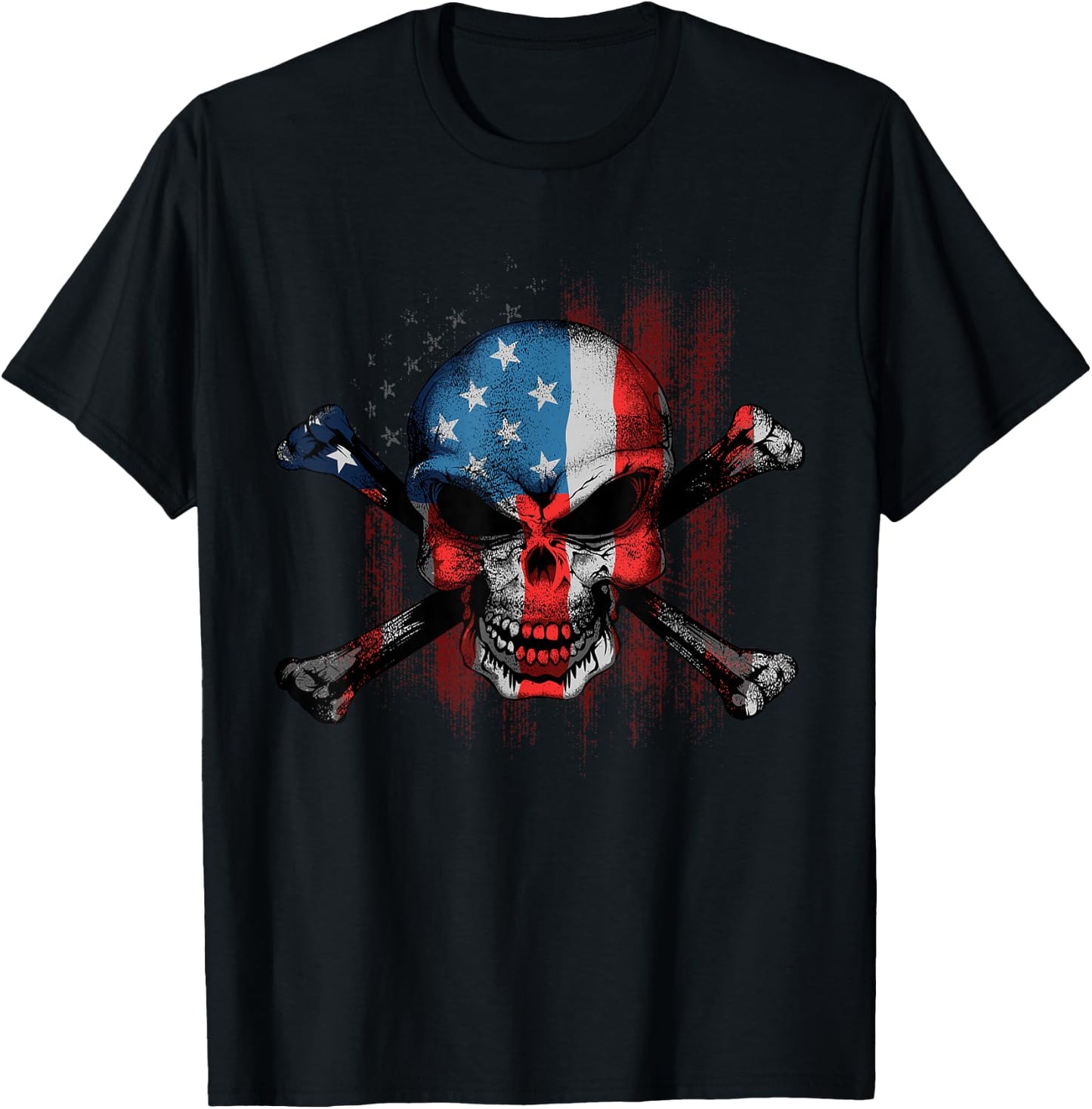 Skull Bones American USA Flag Vintage Patriotic T-Shirt - T-Shirt | Black