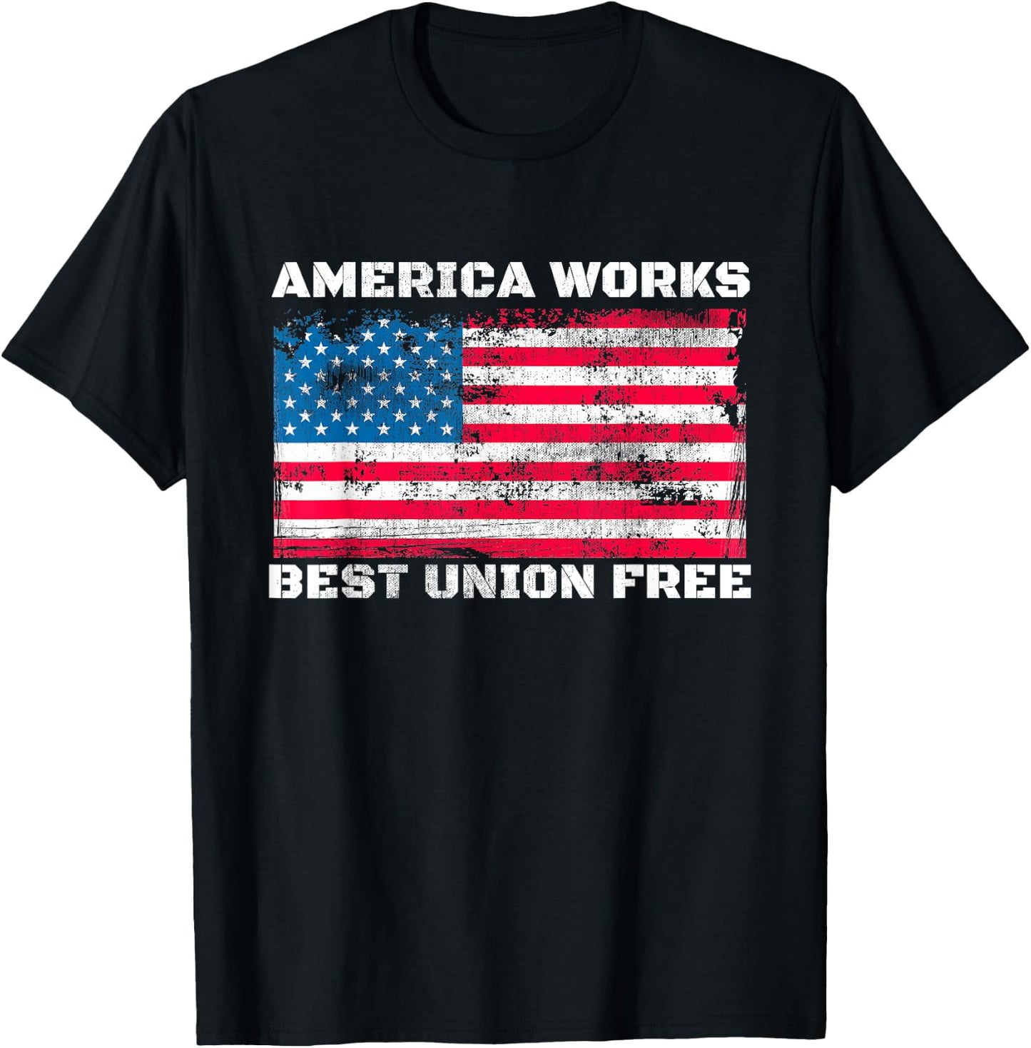 Anti Union America Works Best Union Free Vintage US Flag T-Shirt - T-Shirt | Black