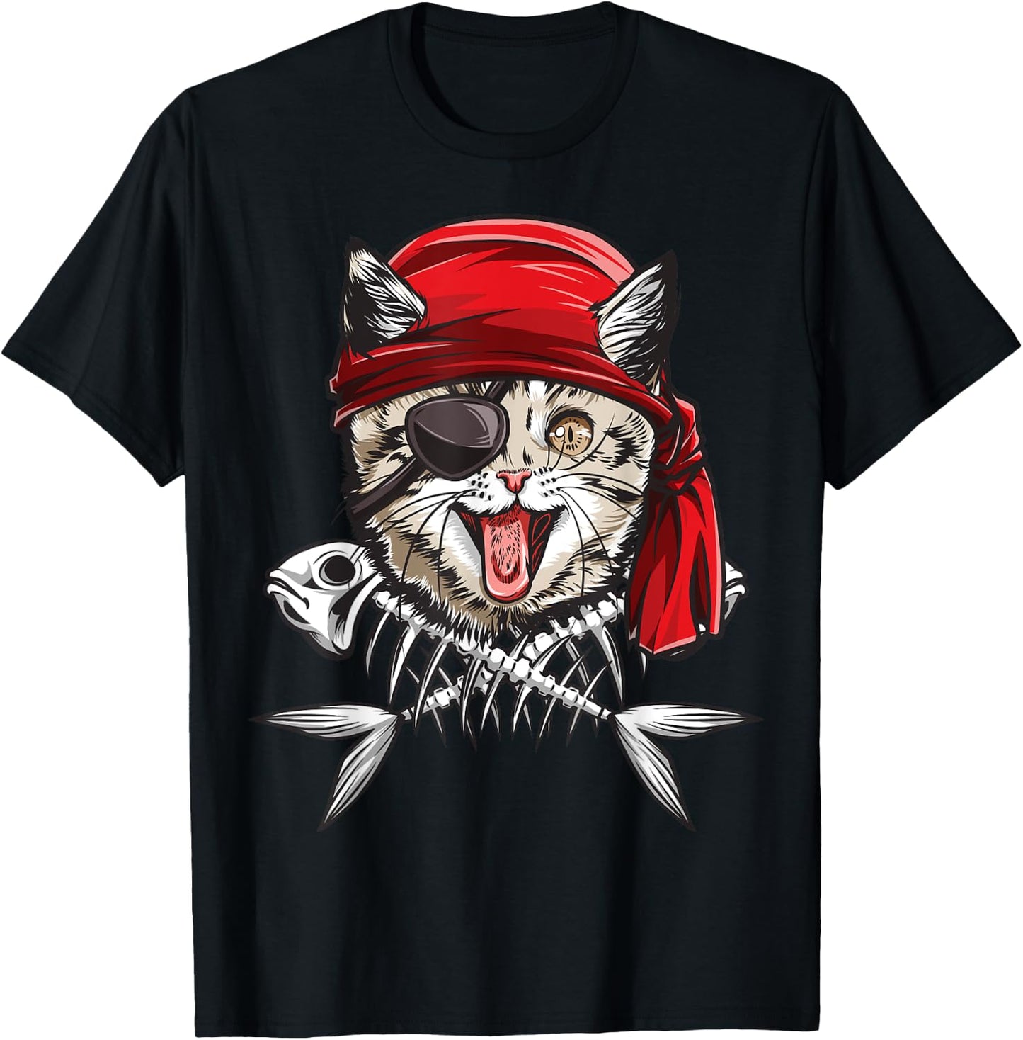 Cat Pirate Boys Men Jolly Roger Flag Skull And Crossbones T-Shirt - T-Shirt | Black