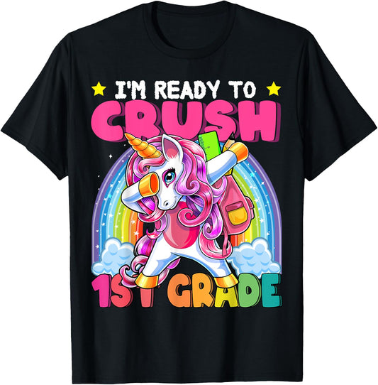 Crush 1st Grade Dabbing Unicorn Back to School Girls Gift T-Shirt - T-Shirt | Black
