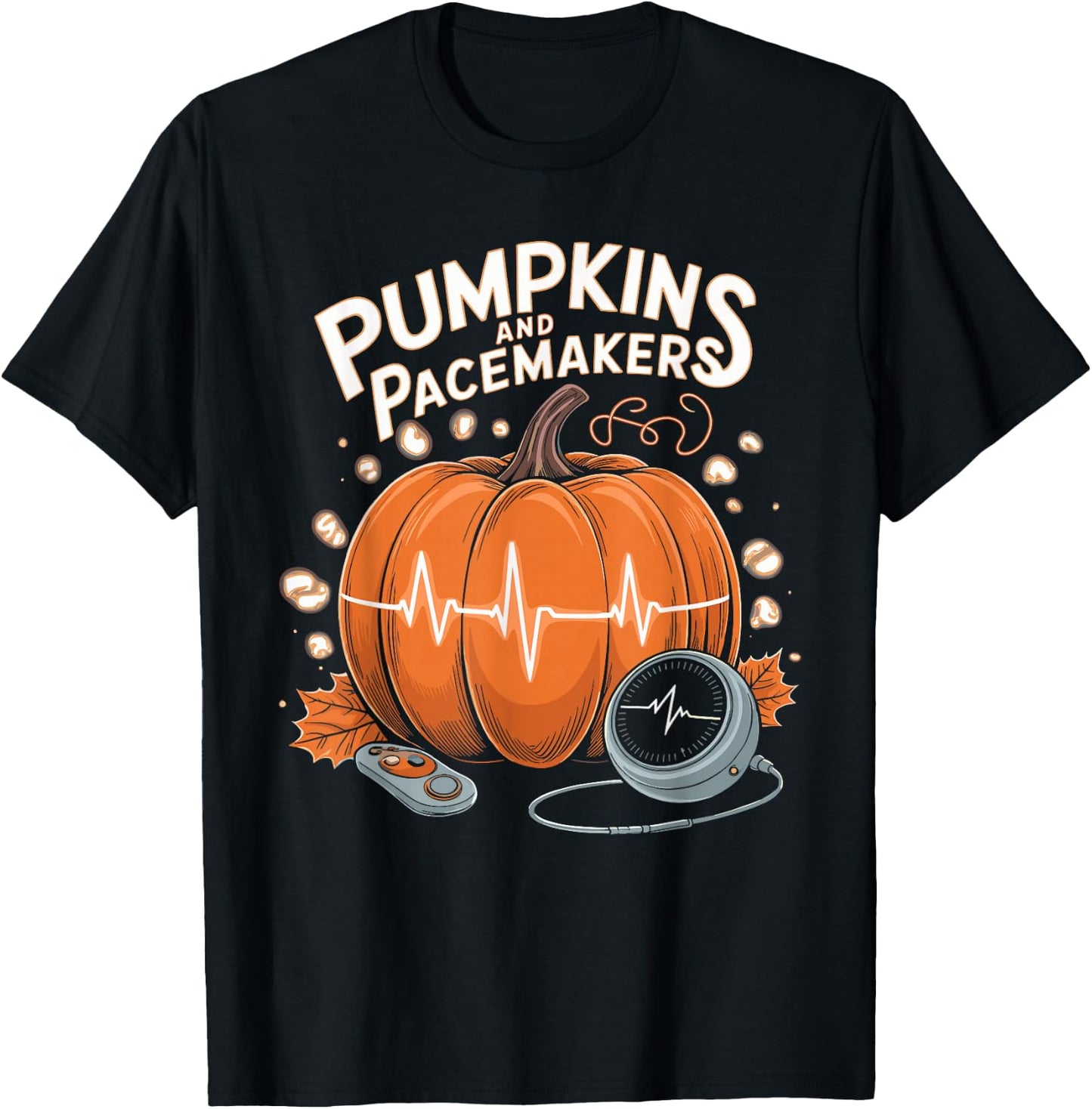 Pumpkins and Pacemakers Halloween Cardiology T-Shirt - T-Shirt | Black
