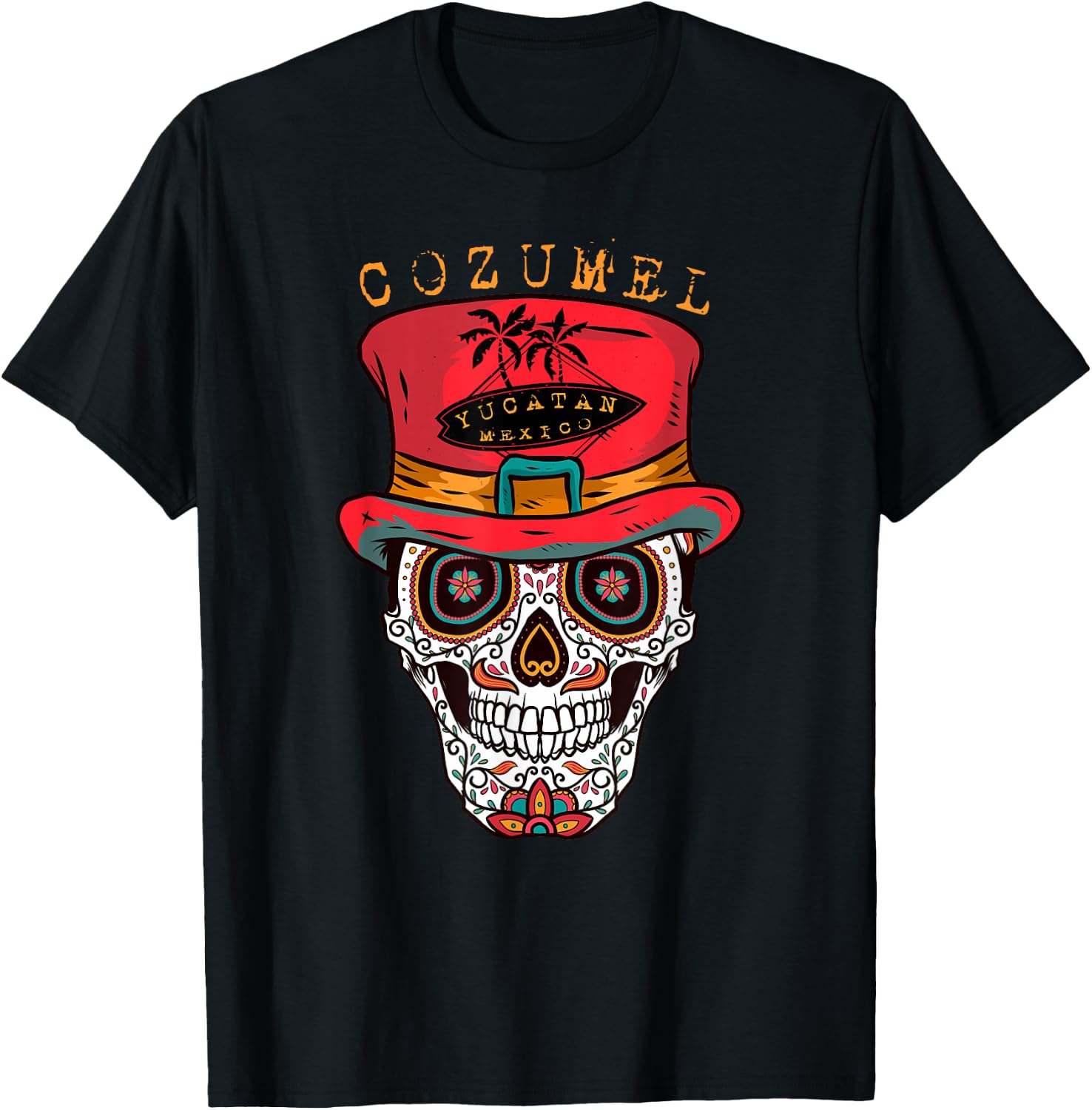 Cozumel Mexico Sugar Skull & Hat Souvenir Shirt T-Shirt - T-Shirt | Black