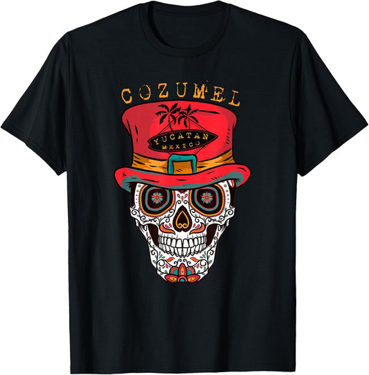 Cozumel Mexico Sugar Skull & Hat Souvenir Shirt T-Shirt - T-Shirt | Black