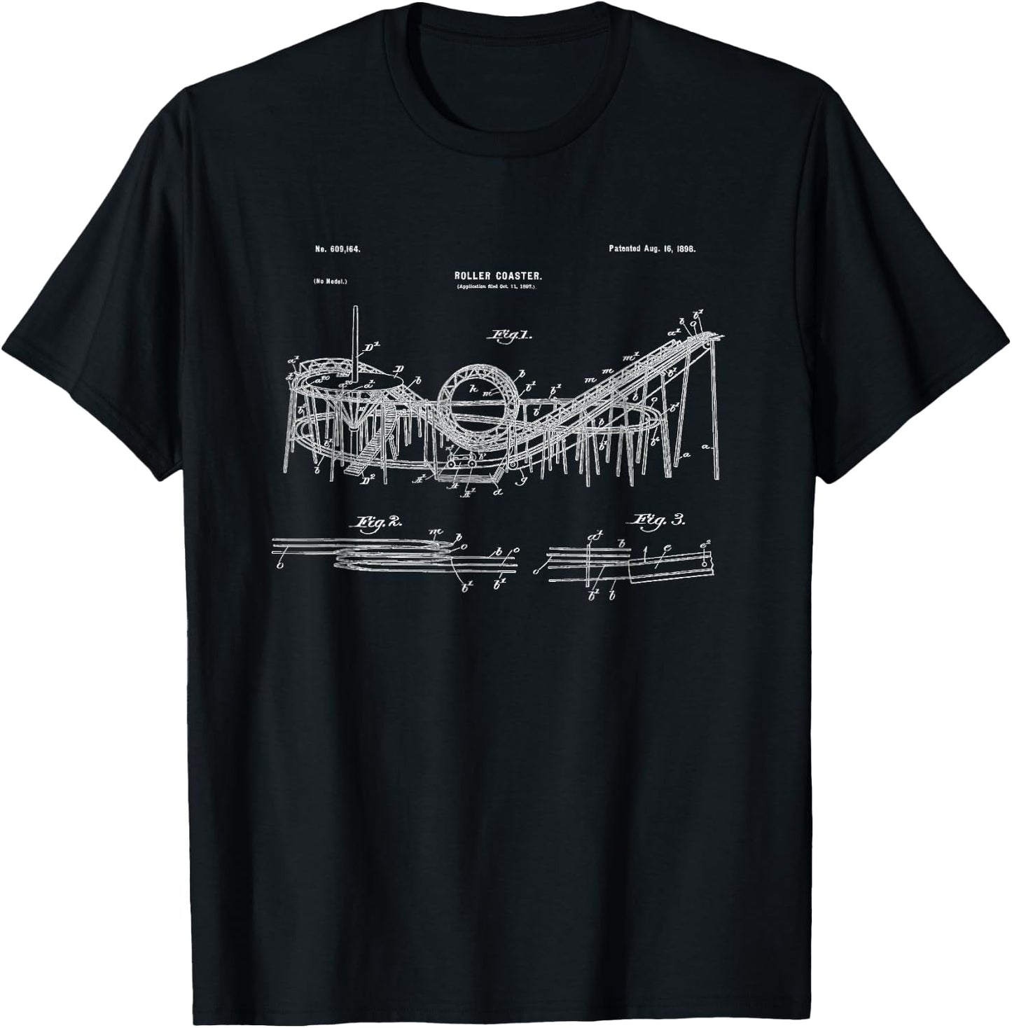 Vintage Wooden Roller Coaster Blueprint Shirt - Crazy Scary T-Shirt - T-Shirt | Black