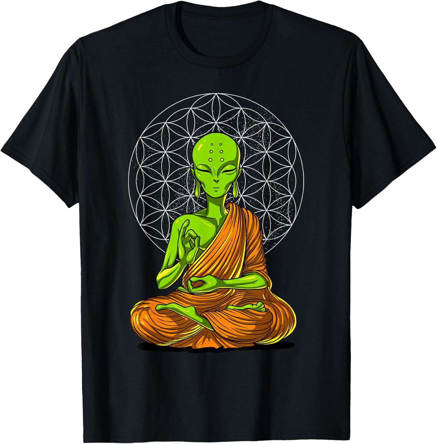 Space Alien Buddha Zen Yoga Meditation Spiritual Buddhist T-Shirt - T-Shirt | Black