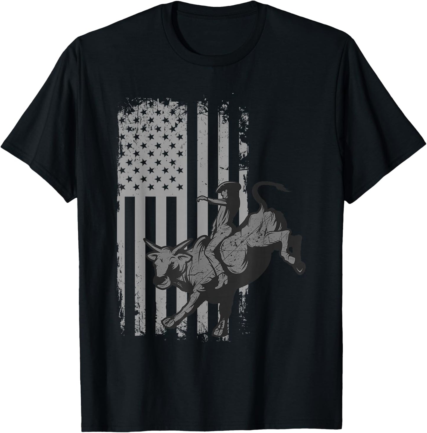 Vintage American Flag Bucking Bull Riding Patriotism Rodeo Small T-Shirt - T-Shirt | Black