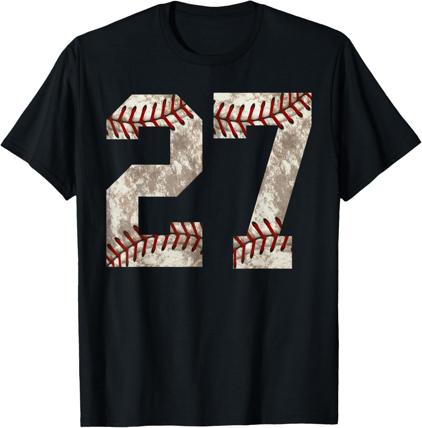 Baseball Player Jersey Number 27 Vintage Distressed Gift T-Shirt - T-Shirt | Black