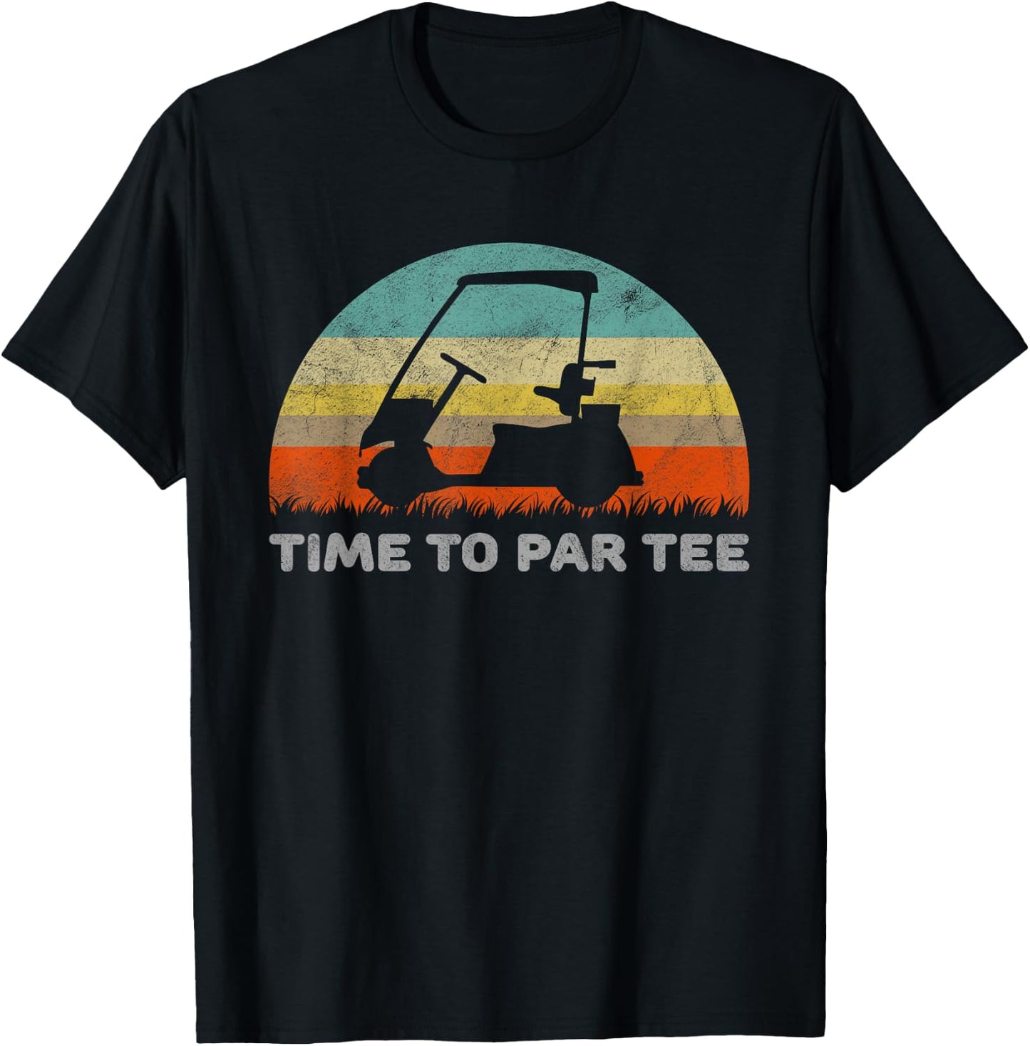 Funny Retro Style Golf Cart With Time To Par Pun T-Shirt - T-Shirt | Black