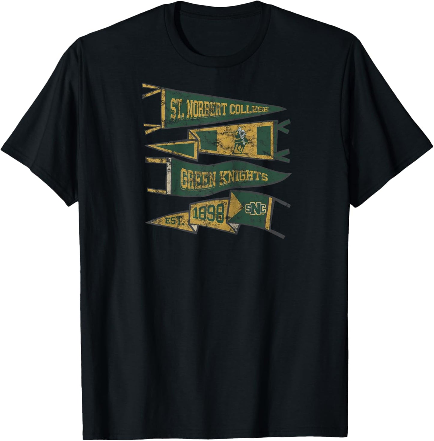St. Norbert College Green Knights Distressed Pennants Raglan Baseball T-Shirt - T-Shirt | Black
