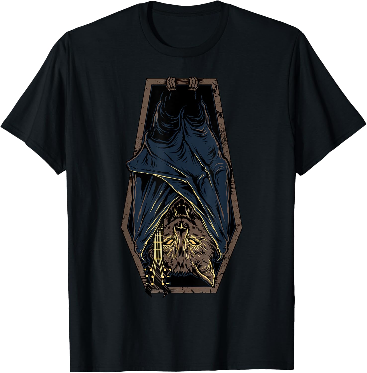 Death Metal Vampire Bat Cat Guitar Graphic Gift Women Girls Kids T-Shirt - T-Shirt | Black