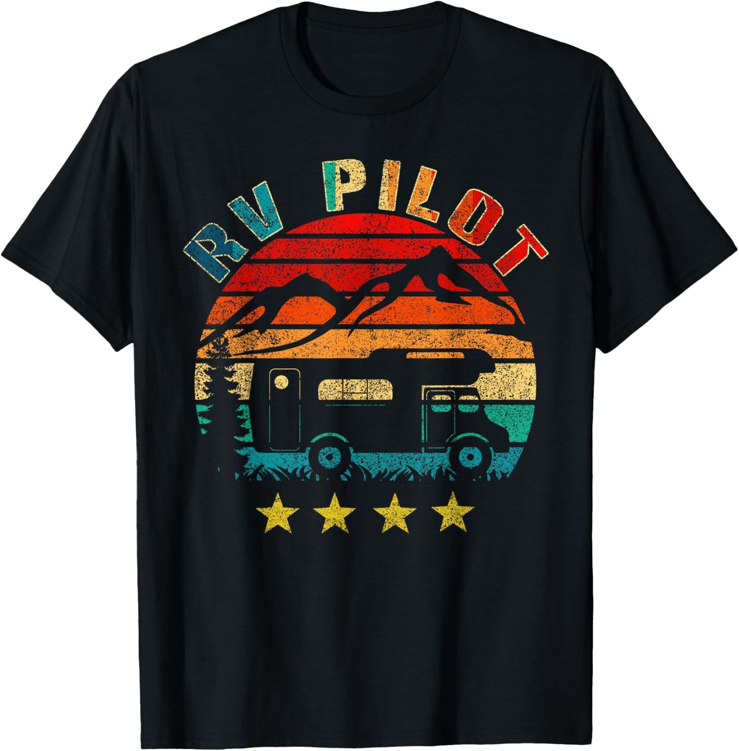 RV Pilot Camping Funny Vintage Motorhome Travel Vacation T-Shirt - T-Shirt | Black