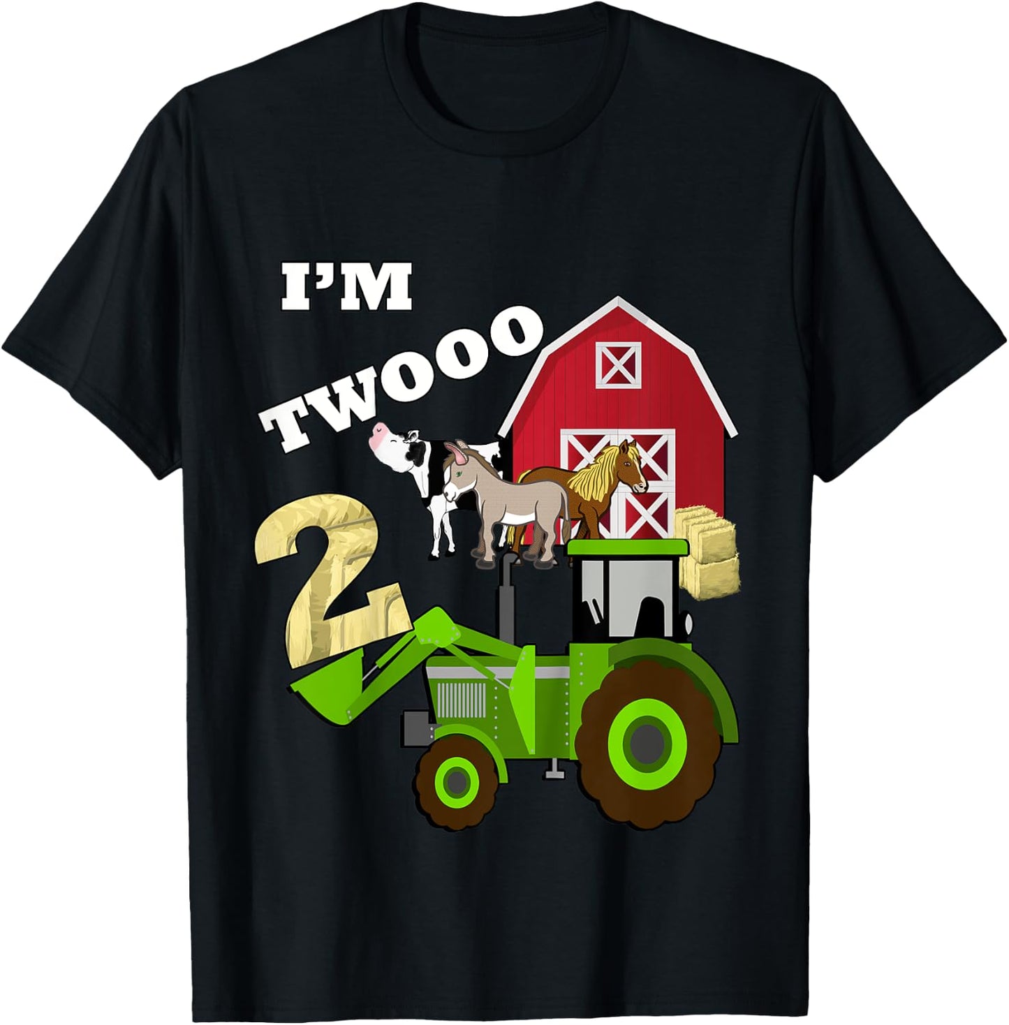 Cute & Sassy Custom Gifts Birthday 2 Im Twooo Tractor Farm Theme Gift T-Shirt - T-Shirt | Black