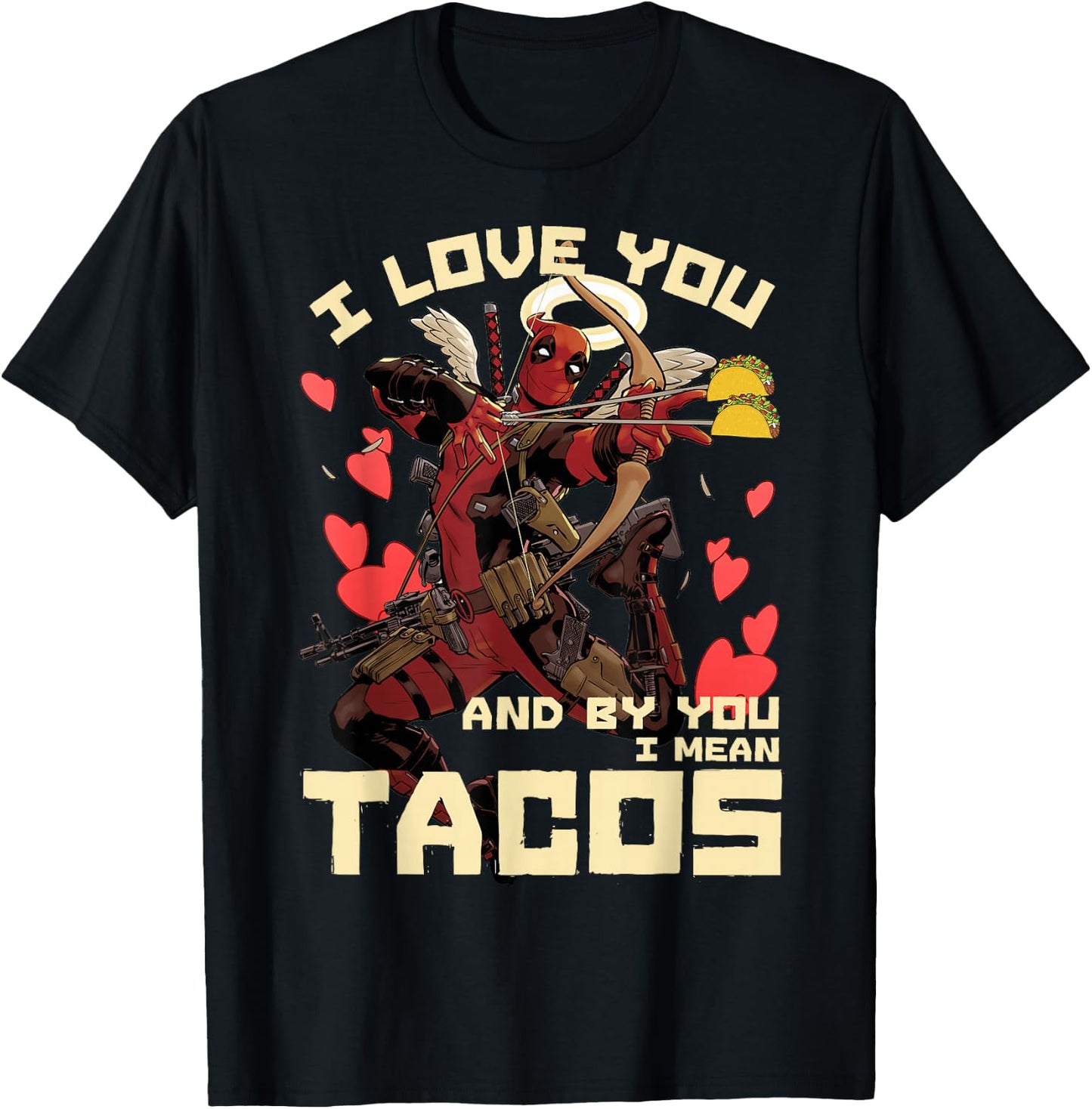 Marvel Deadpool Cupid Love for Tacos Graphic T-Shirt - T-Shirt | Black