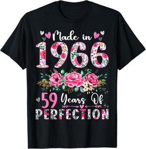 59 Year Old Made In 1966 Floral 59th Birthday Women T-Shirt - T-Shirt | Black