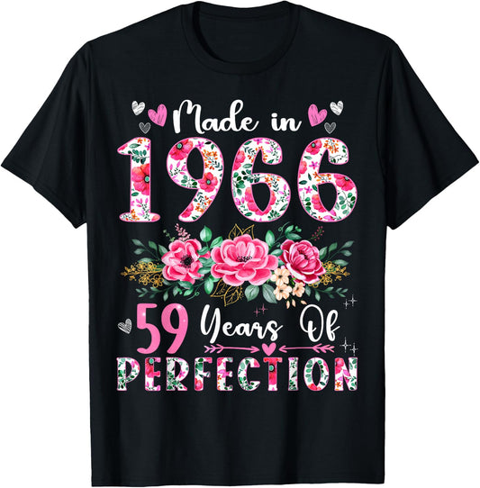 59 Year Old Made In 1966 Floral 59th Birthday Women T-Shirt - T-Shirt | Black