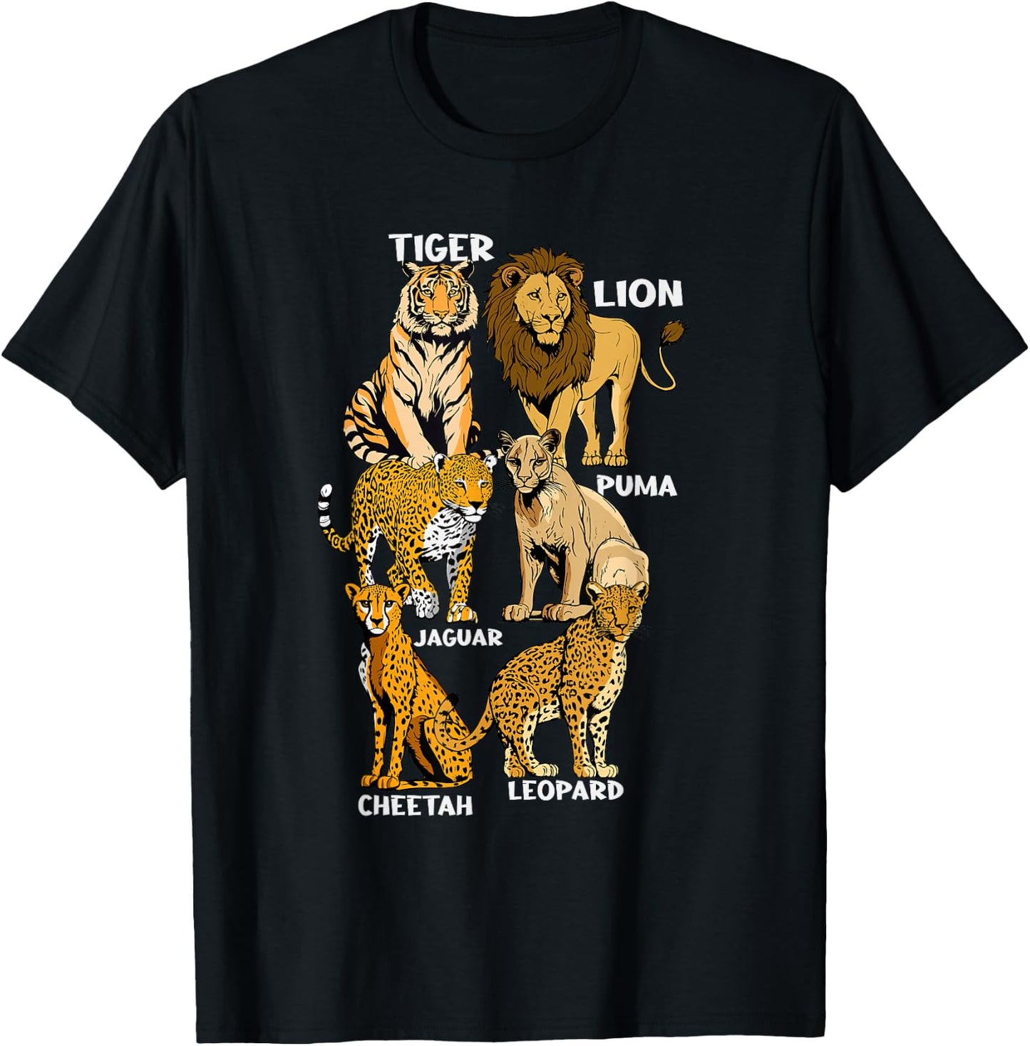 Wildcats Of The World Kids Lion Cheetah Tiger Jaguar Leopard T-Shirt - T-Shirt | Black