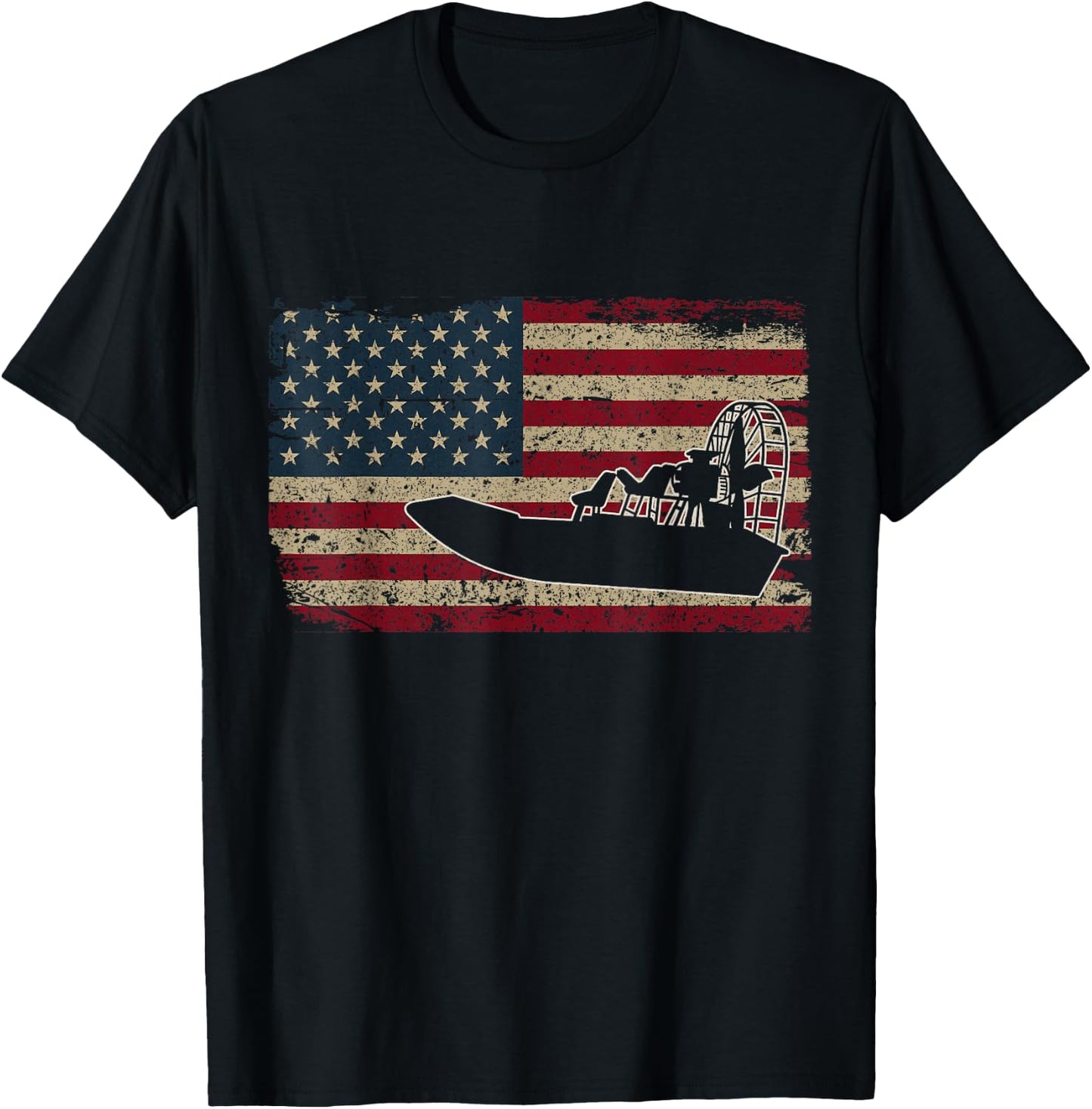 Airboat America Flag I Patriotic Airboat Captain Racing Gift T-Shirt - T-Shirt | Black