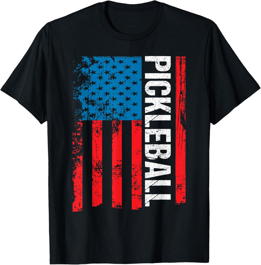 Funny Pickleball Player Gift USA Flag Pickleball Paddle Dink T-Shirt - T-Shirt | Black