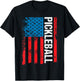 Funny Pickleball Player Gift USA Flag Pickleball Paddle Dink T-Shirt - T-Shirt | Black