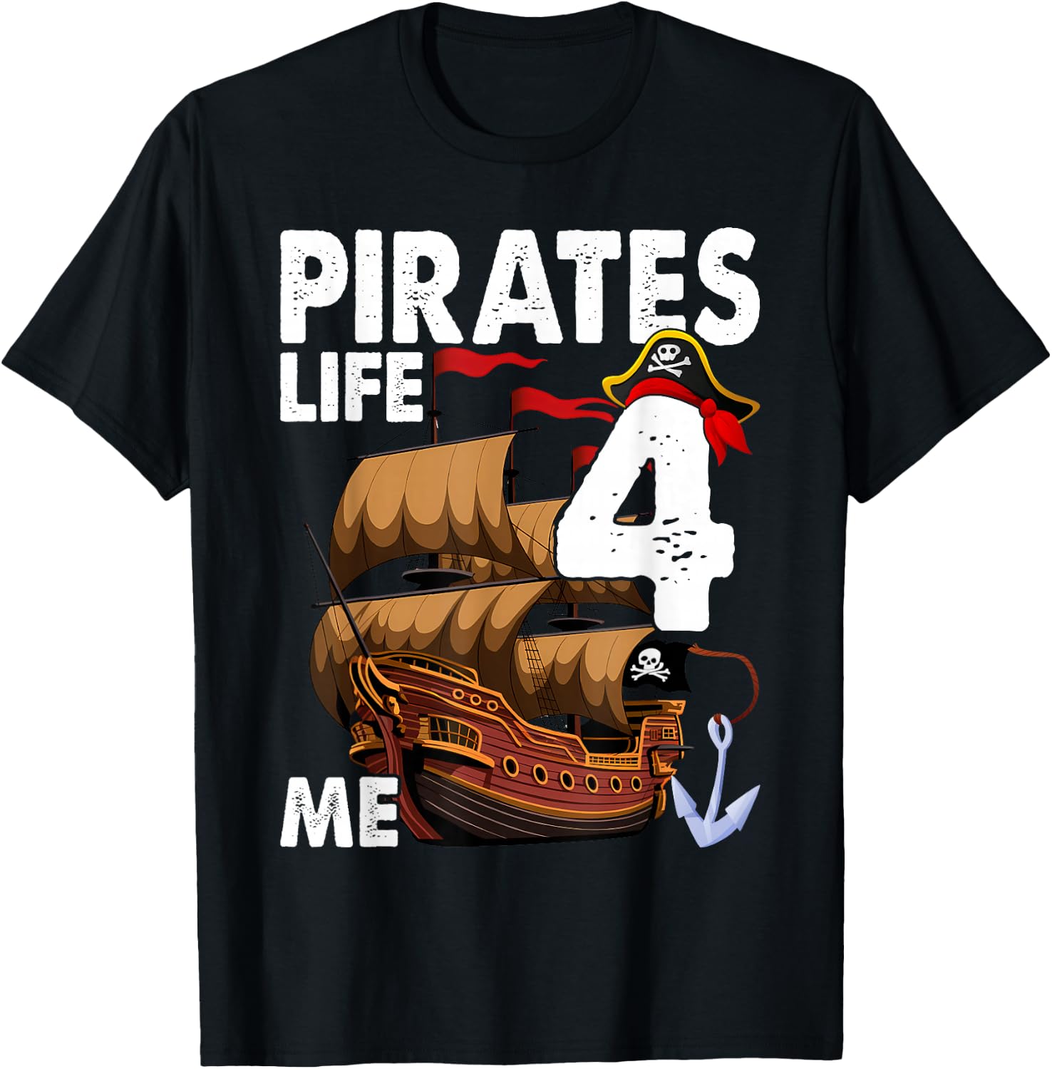 Pirates Life 4 Me 4th Birthday Boy 4 Years Old Birthday Boys T-Shirt - T-Shirt | Black
