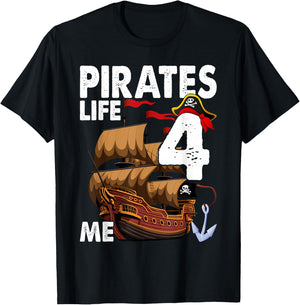 Pirates Life 4 Me 4th Birthday Boy 4 Years Old Birthday Boys T-Shirt - T-Shirt | Black