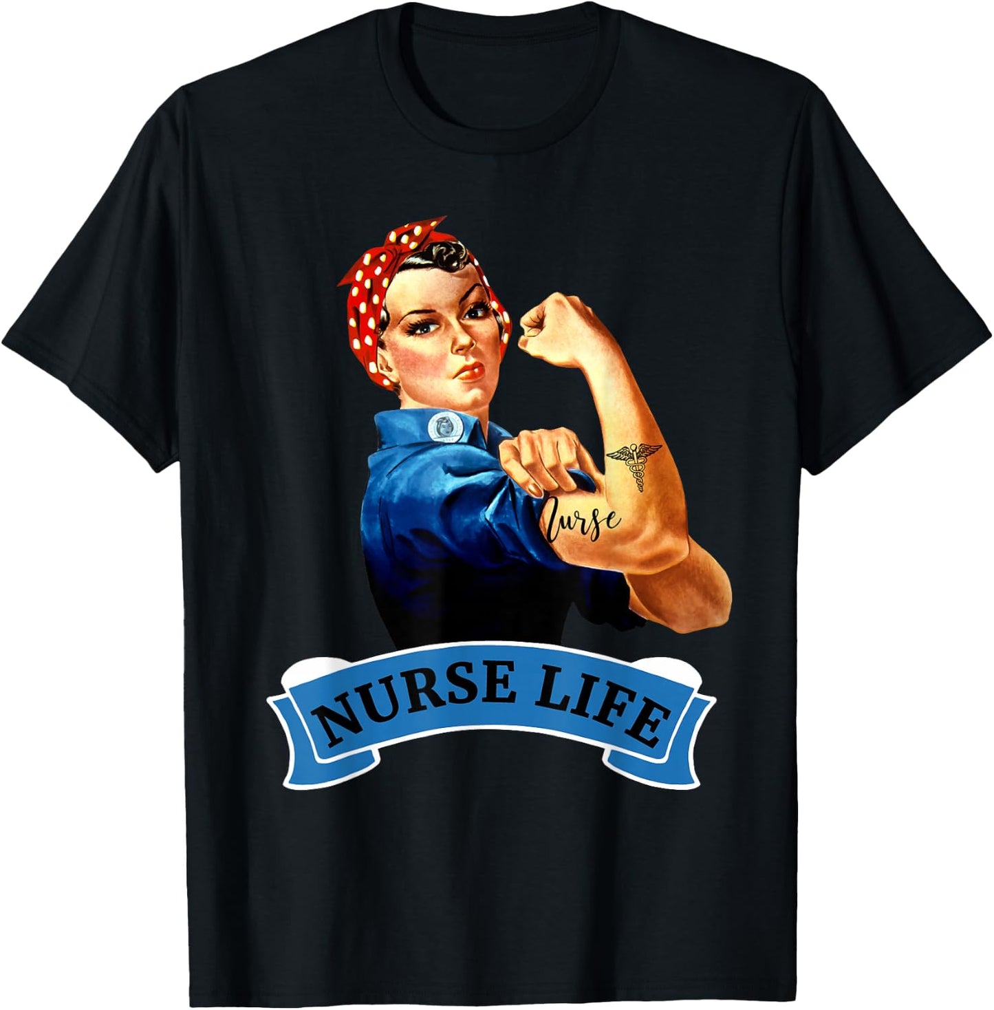 Rosie the Riveter Vintage Nurse Life RN Appreciation Gift T-Shirt - T-Shirt | Black