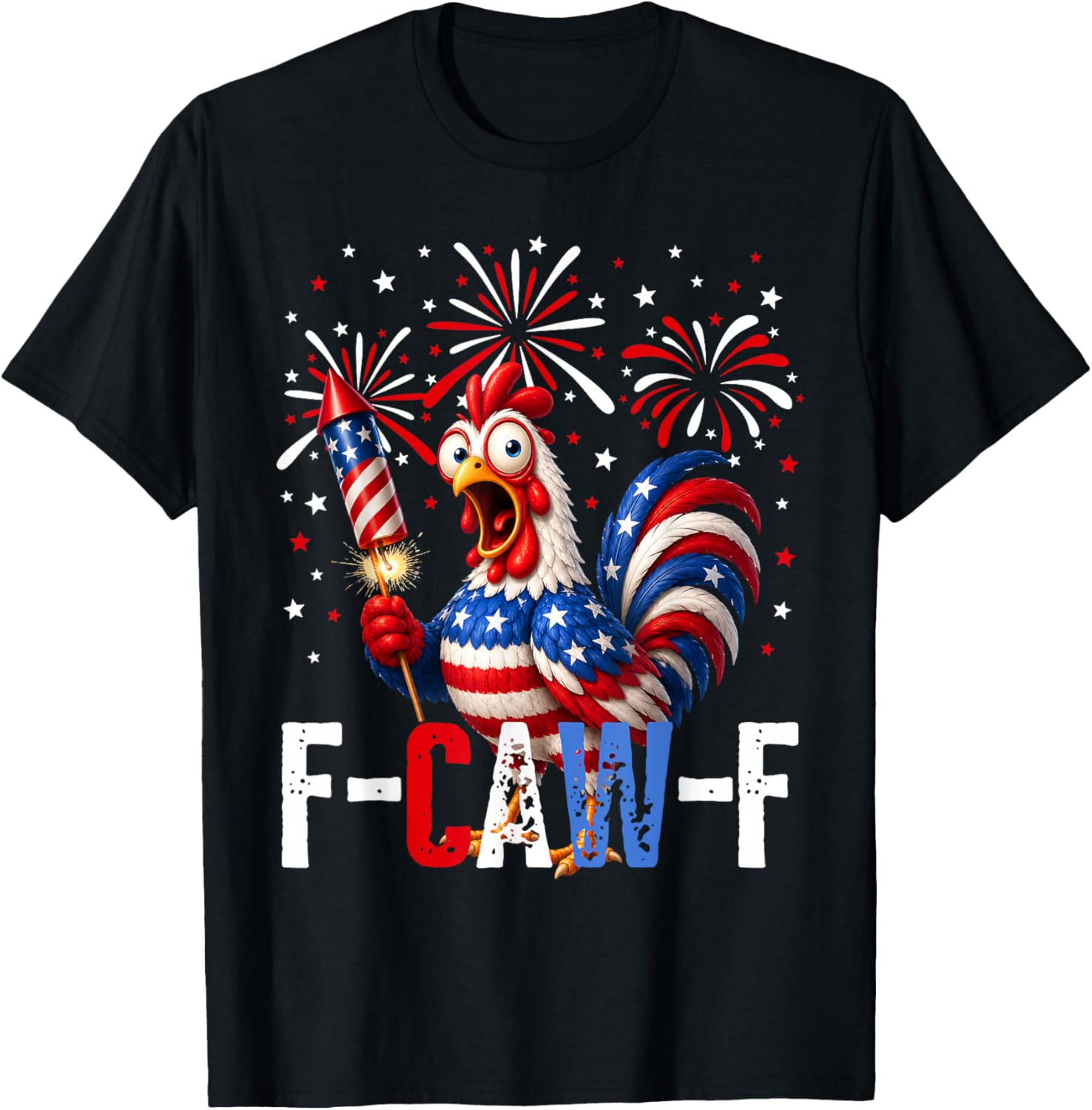 F Caw F Funny 4th of July American Flag Rooster Meme T-Shirt - T-Shirt | Black