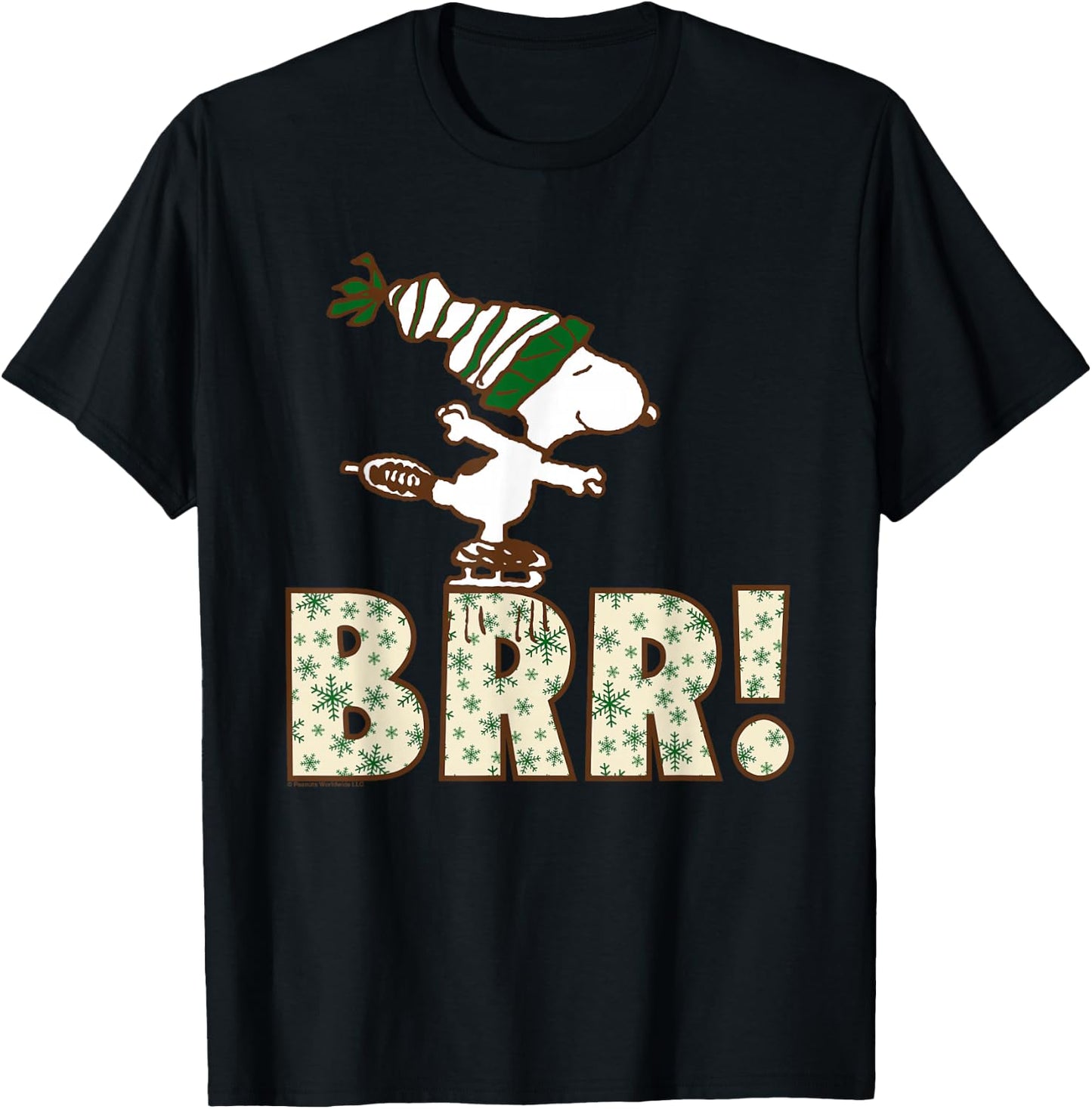 Peanuts Christmas Snoopy Ice Skating Brr T-Shirt - T-Shirt | Black