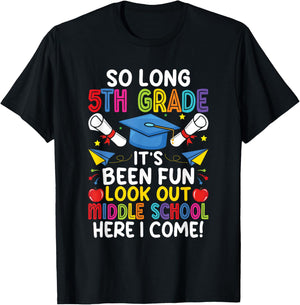 So Long 5th Grade Graduation Middle School Here I Come Kids T-Shirt - T-Shirt | Black