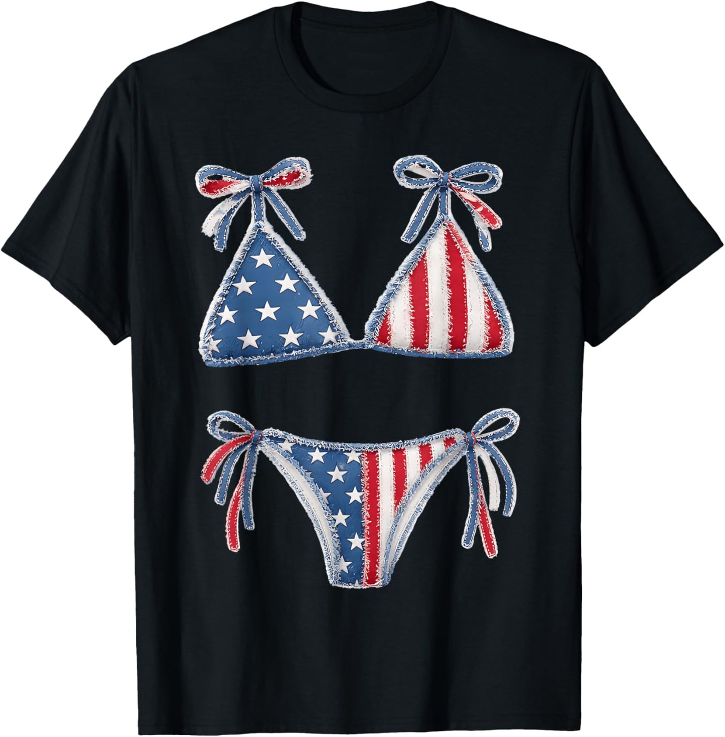 Bikini American Flag Cover Up Swimsuit 4th of July American T-Shirt - T-Shirt | Black