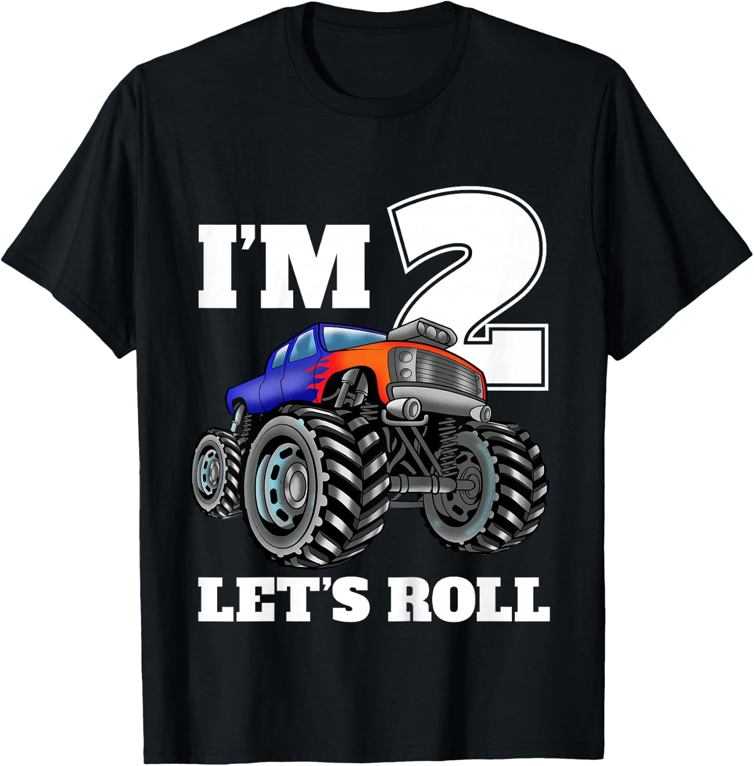 Kids Monster Truck 2nd Birthday Boy 2 Two Year Old T-Shirt - T-Shirt | Black
