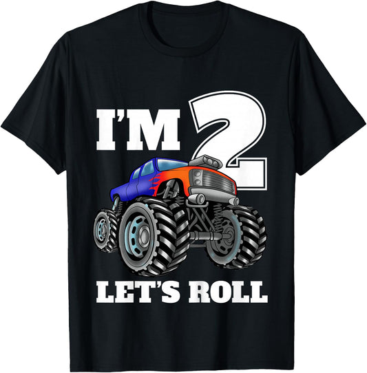 Kids Monster Truck 2nd Birthday Boy 2 Two Year Old T-Shirt - T-Shirt | Black