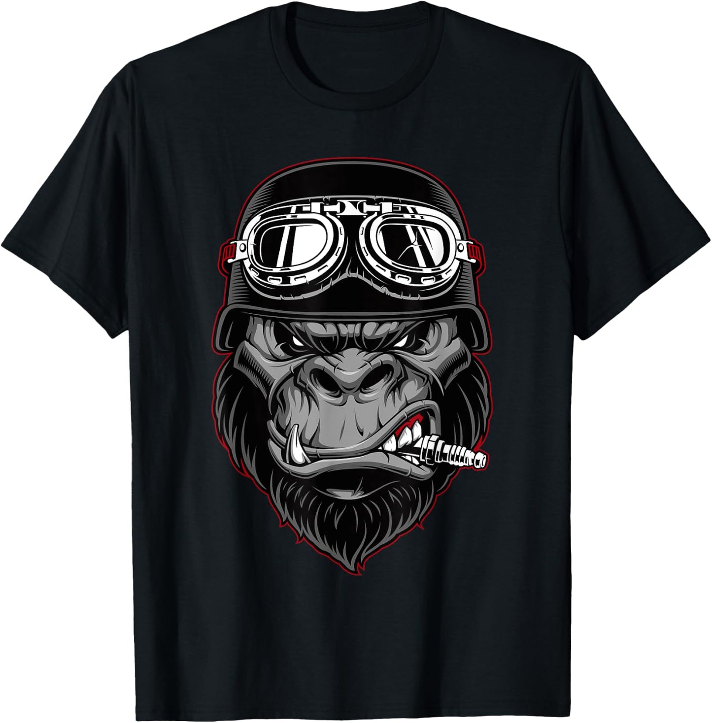 Biker Gorilla Motorcycle Silver Back Monkey Gift T-Shirt - T-Shirt | Black