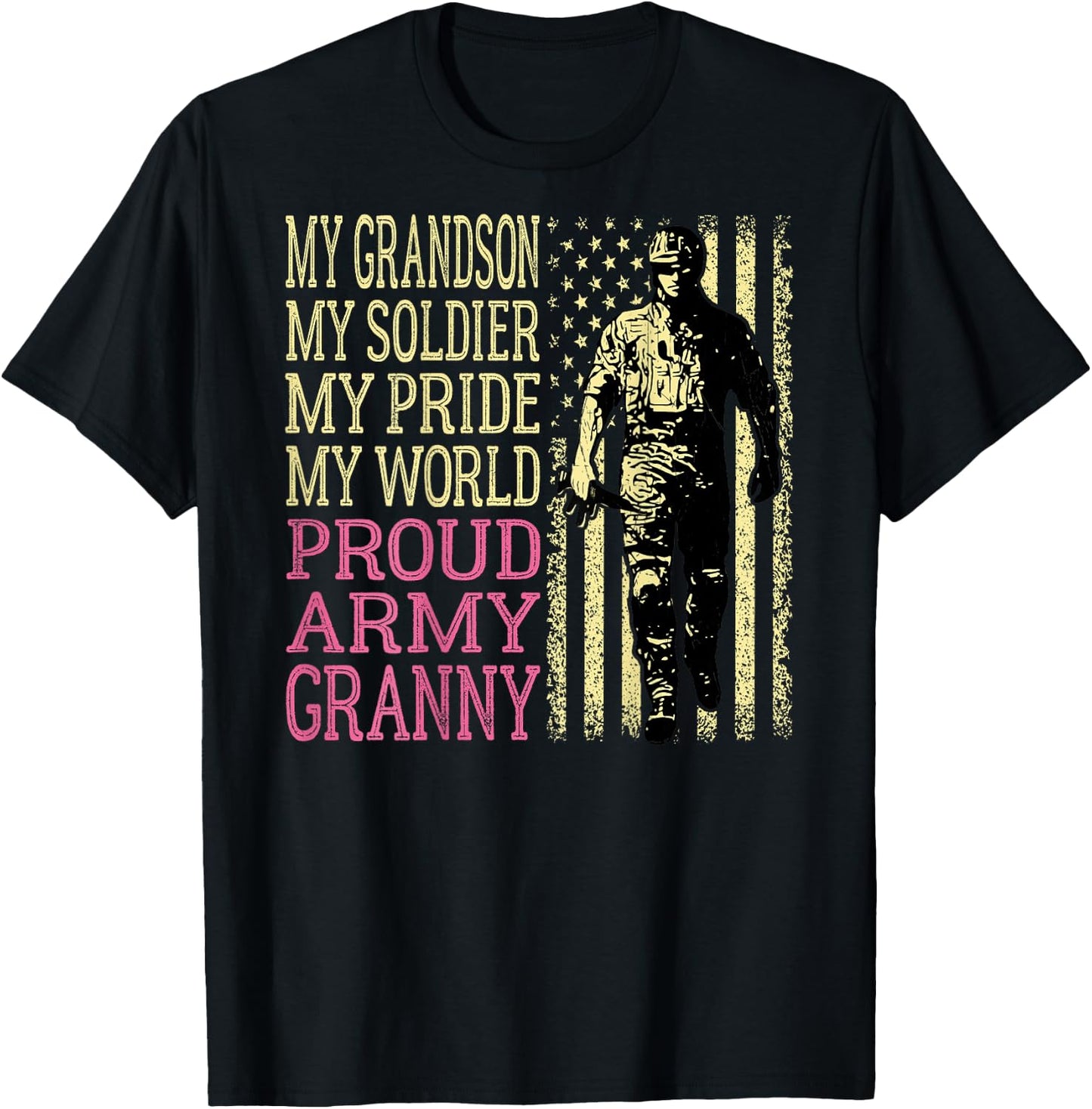 My Grandson My Soldier Hero Proud Army Granny - Grandma T-Shirt - T-Shirt | Black