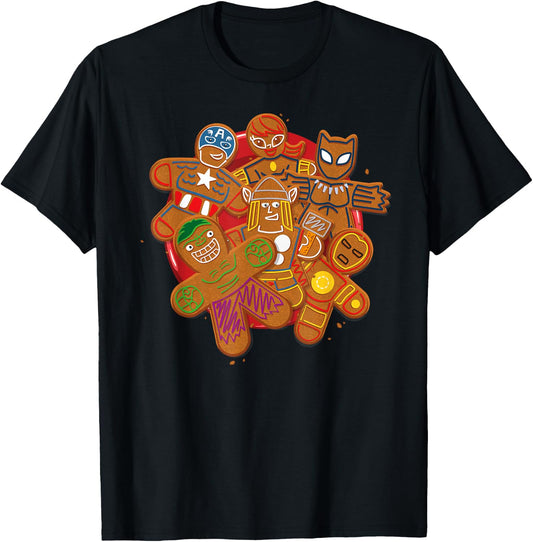 Marvel Avengers Gingerbread Cookie Plate Holiday T-Shirt - T-Shirt | Black