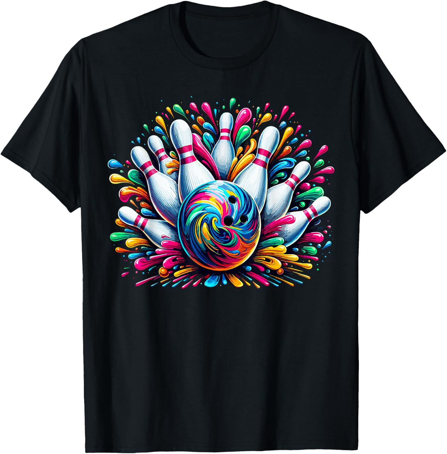 Bowling Cute Colorsplash Ball T-Shirt - T-Shirt | Black